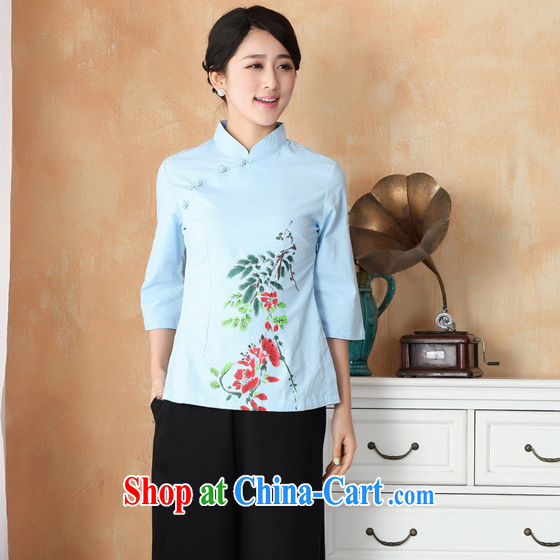 Take the 2014 new stylish hand-painted dresses T-shirt cotton the maximum code Chinese female improved Han-Chinese, summer - 1 blue 3 XL, figure, and, on-line shopping