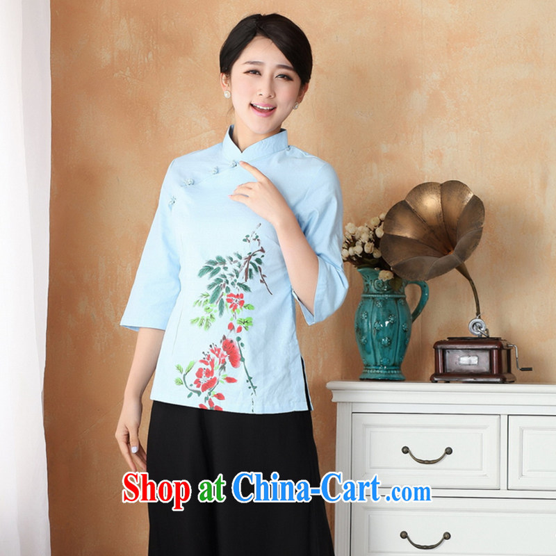 Take the 2014 new stylish hand-painted dresses T-shirt cotton the maximum code Chinese female improved Han-Chinese, summer - 1 blue 3 XL, figure, and, on-line shopping