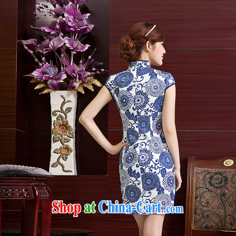 Rain Coat is stylish and improved cheongsam photo building Photo Album blue and white porcelain Ethnic Wind and elegant classic short qipao the code daily outfit QP 7019 photo color XXL, rain is clothing, and shopping on the Internet
