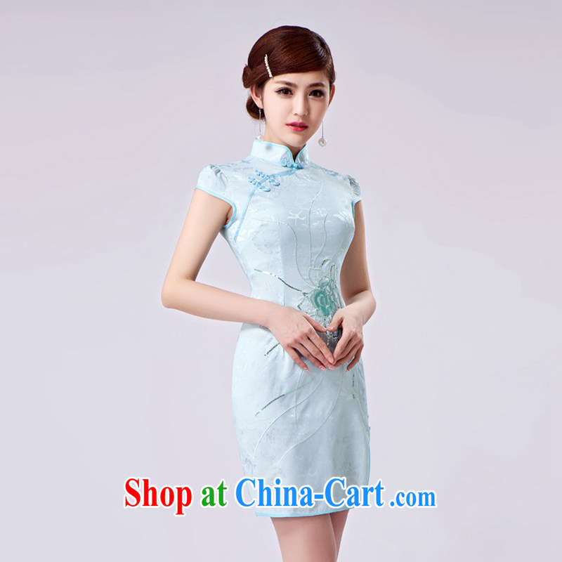 Rain Coat yet stylish marriage improvement of traditional embroidery photo building photo cheongsam beauty graphics thin short daily outfit QP 7020 blue XXL, rain still Yi, shopping on the Internet