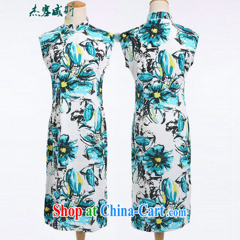 Jessup, new retro improved daily Chinese linen summer deductions manually stamp duty cotton the cheongsam sleeveless girl cheongsam dress CQP 712 sleeveless Rualdus Colombus XXL, Jessup, and shopping on the Internet