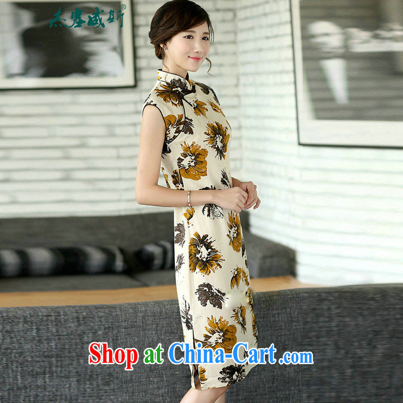 Jessup, new China wind elegant female cotton the Stamp Duty sleeveless, for manually buckle long improved cheongsam dress CQP 725 sleeveless Hyun ink L, Jessup, and shopping on the Internet