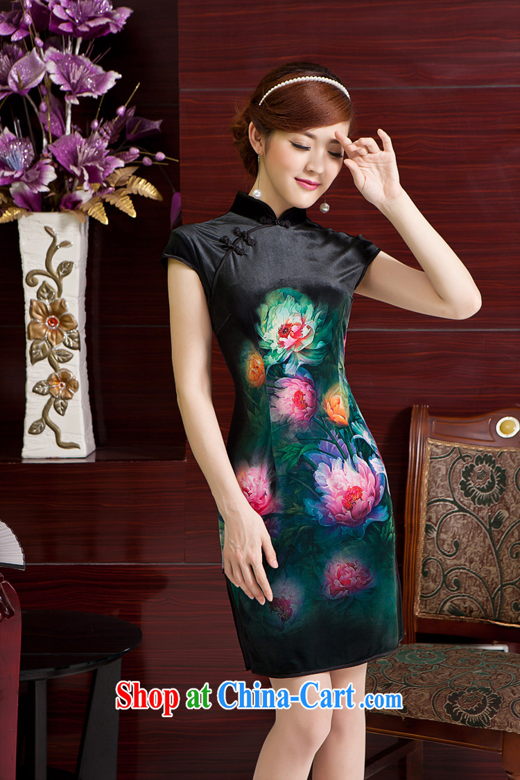 Rain Coat is stylish and refined bride's mother cheongsam Chinese Ethnic Wind traditional classic short-sleeved dresses larger upscale Chinese QP 7063 black XXL pictures, price, brand platters! Elections are good character, the national distribution, so why buy now enjoy more preferential! Health