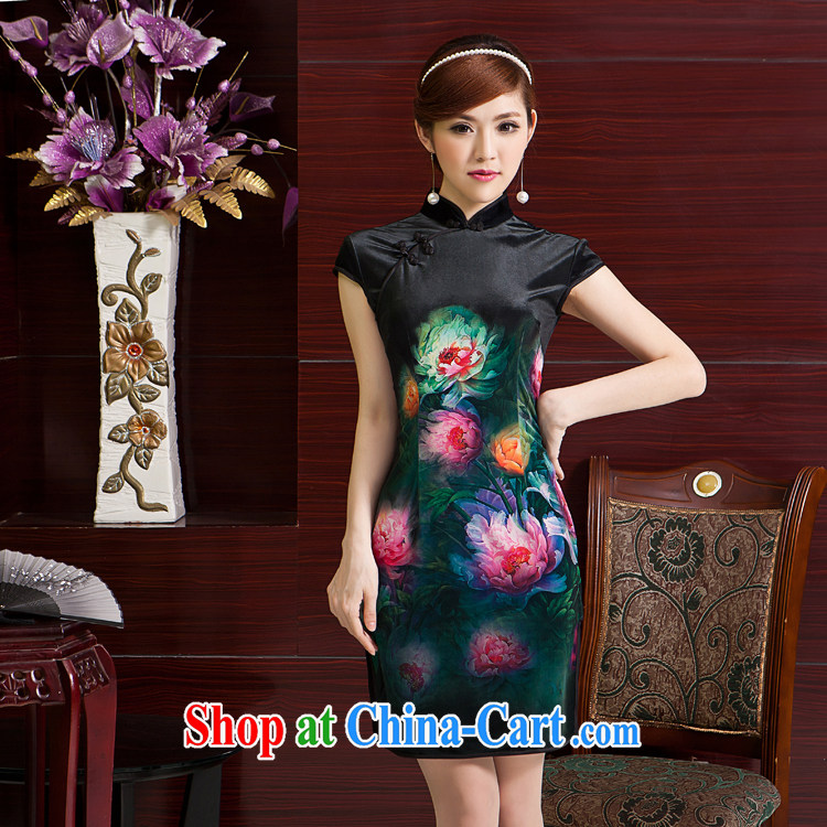 Rain Coat is stylish and refined bride's mother cheongsam Chinese Ethnic Wind traditional classic short-sleeved dresses larger upscale Chinese QP 7063 black XXL pictures, price, brand platters! Elections are good character, the national distribution, so why buy now enjoy more preferential! Health