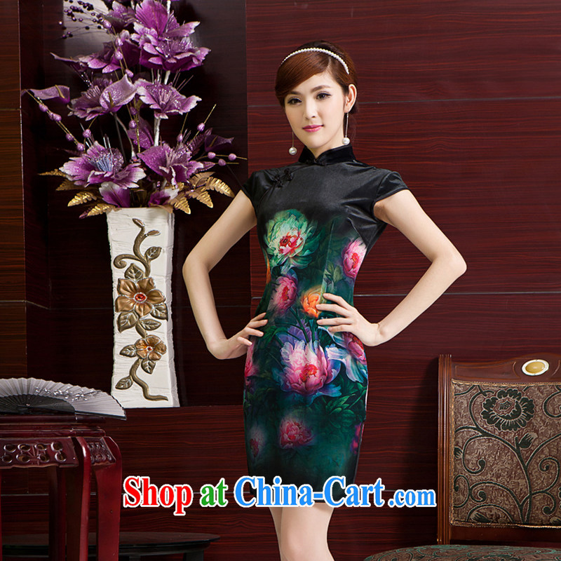 Rain Coat yet stylish and improved bride mother outfit Chinese national, traditional and classic short-sleeved dresses larger upscale Chinese QP 7063 black XXL, rain is clothing, and shopping on the Internet