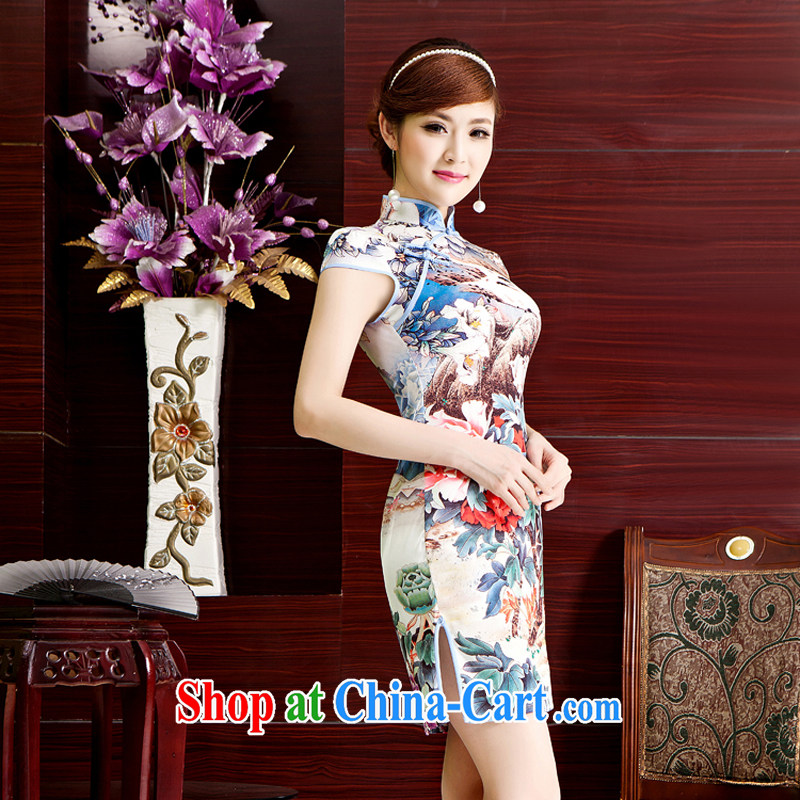 Rain is still Yi improved stylish ethnic wind Chinese qipao short, cultivating the traditional cheongsam collar photo building Photo Album Chinese qipao day QP 7077 photo color XXL, rain is clothing, and shopping on the Internet