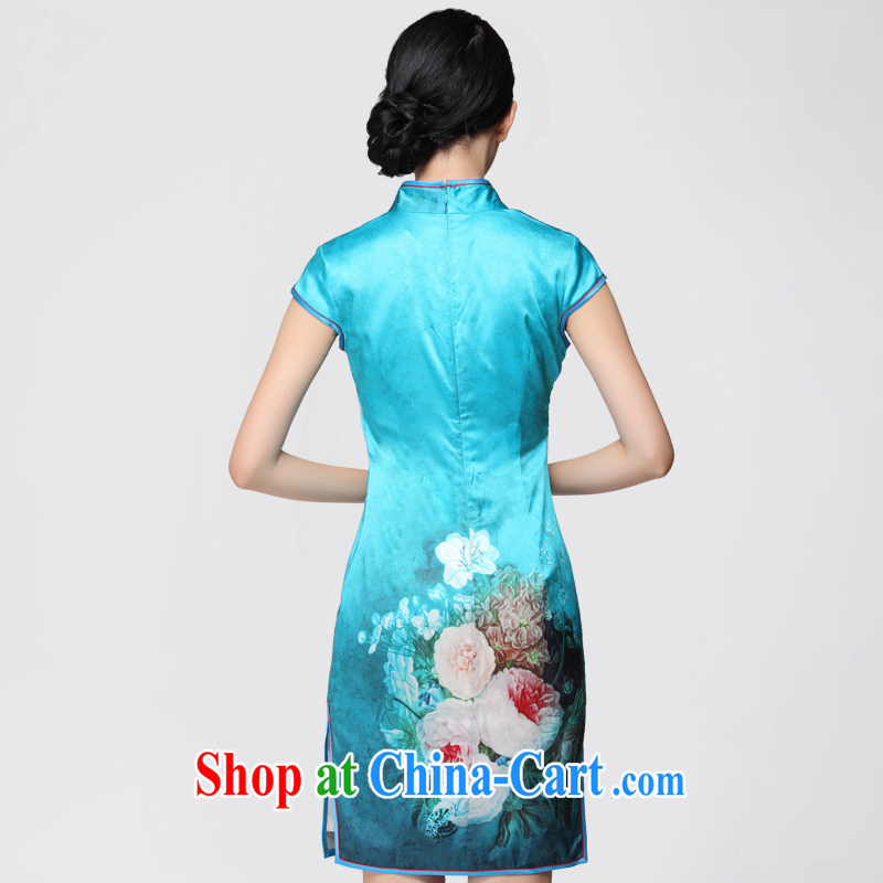 High summer improved sauna in silk cheongsam long heavy silk stylish short dresses ZS 008 blue XXL (2 feet 4 waist), CHOSHAN LADIES, shopping on the Internet