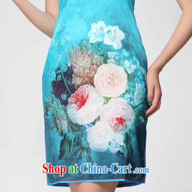 High summer improved sauna in silk cheongsam long heavy silk stylish short dresses ZS 008 blue XXL (2 feet 4 waist), CHOSHAN LADIES, shopping on the Internet