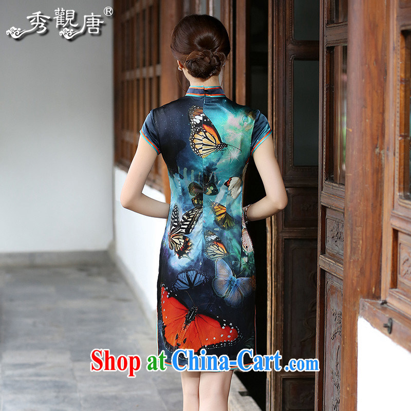 The CYD HO Kwun Tong' flower butterfly 2014 summer new stylish Silk Cheongsam digital stamp retro the forklift truck QD4520 fancy XXL, Sau looked Tang, shopping on the Internet