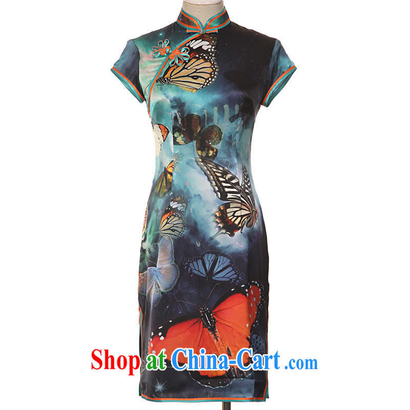 The CYD HO Kwun Tong' flower butterfly 2014 summer new stylish Silk Cheongsam digital stamp retro the forklift truck QD4520 fancy XXL, Sau looked Tang, shopping on the Internet