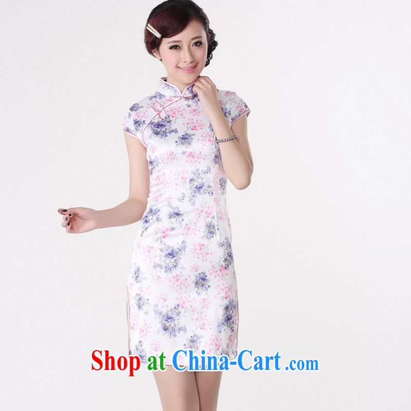 Take the new stylish summer Women's clothes cheongsam Chinese Chinese improved, for a tight cotton short-sleeved hand-painted short cheongsam white 2XL, spend, and shopping on the Internet