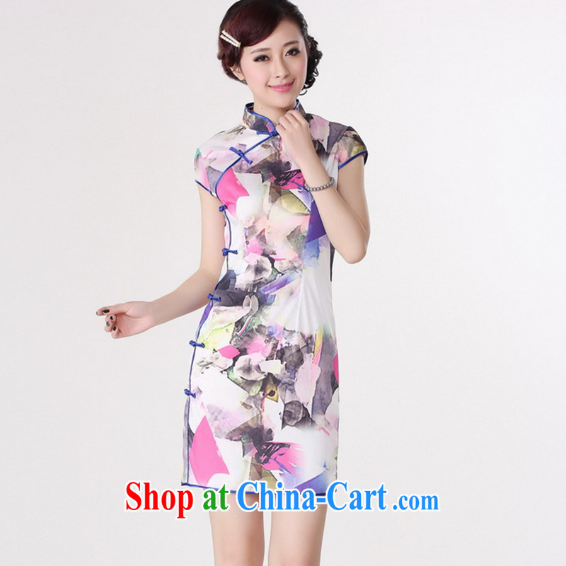 Take the 2014 new, replacing traditional costumes summer female Chinese improved, for the hard-pressed damask hand-painted short cheongsam, Chinese white M, figure, and shopping on the Internet