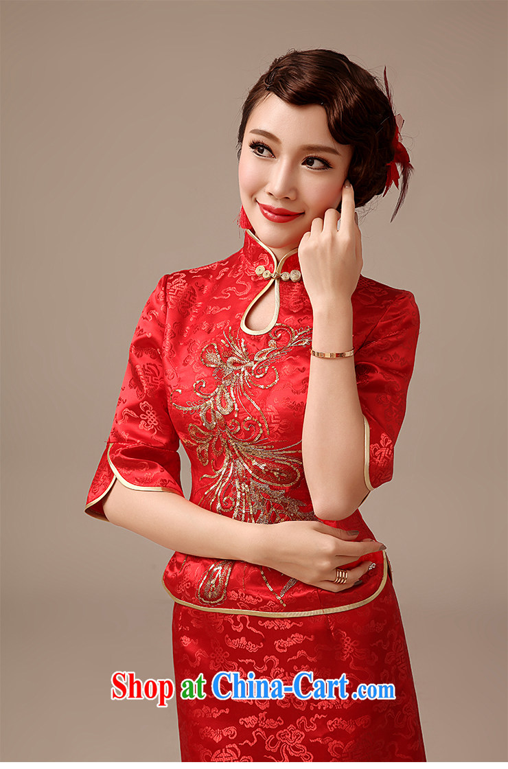 dirty man marriages bows short dresses 2015 new retro improved embroidery 7 cuff red cheongsam red XXL pictures, price, brand platters! Elections are good character, the national distribution, so why buy now enjoy more preferential! Health