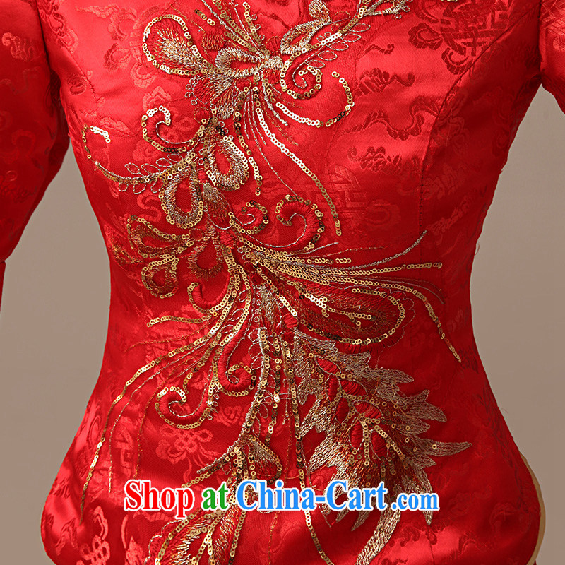 dirty man marriages bows short dresses 2015 new retro improved embroidery 7 cuff red cheongsam red XXL, clean comics, and shopping on the Internet