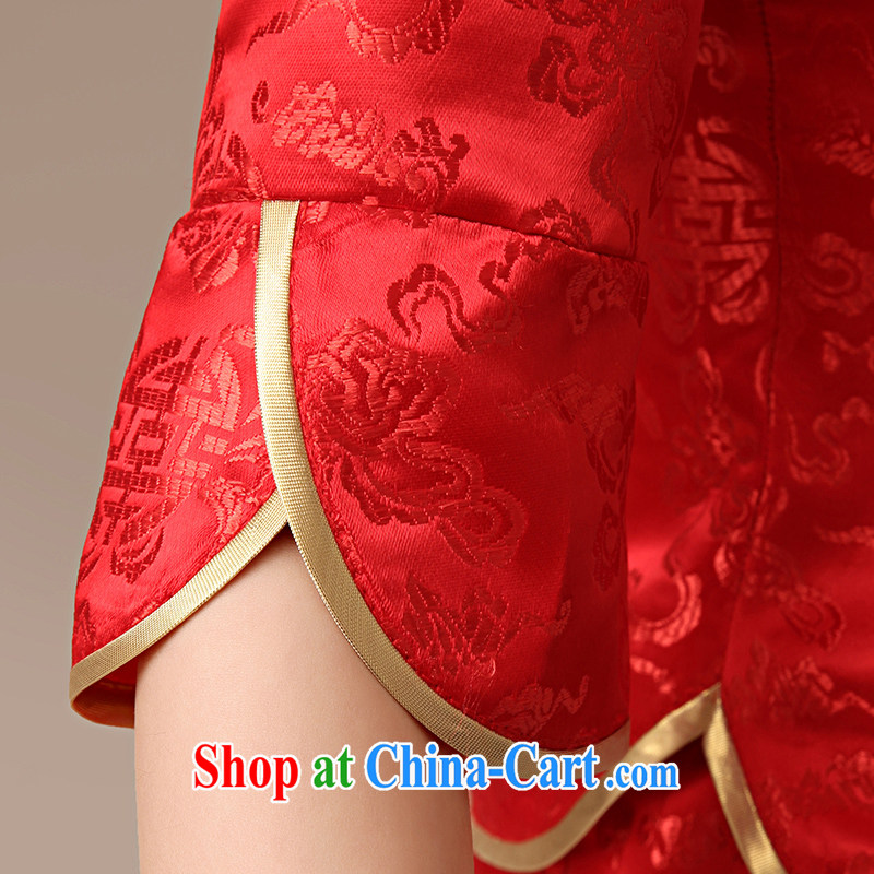 dirty man marriages bows short dresses 2015 new retro improved embroidery 7 cuff red cheongsam red XXL, clean comics, and shopping on the Internet