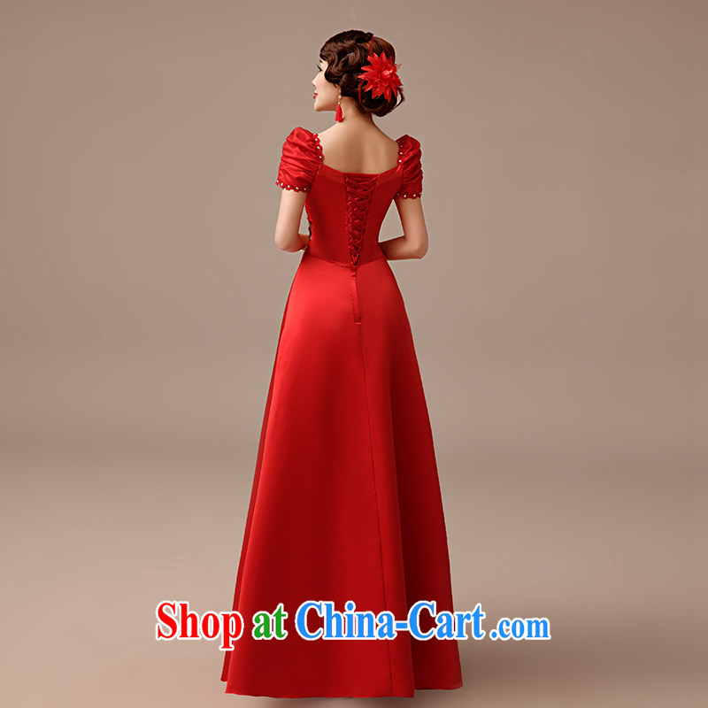 2015 new bride's red Satin bows dress long stylish improved decals embroidery beauty Princess dresses serving toast red tailored, clean animation, shopping on the Internet