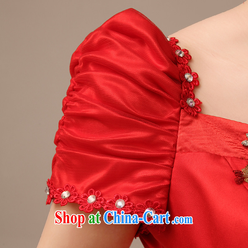 2015 new bride's red Satin bows dress long stylish improved decals embroidery beauty Princess dresses serving toast red tailored, clean animation, shopping on the Internet