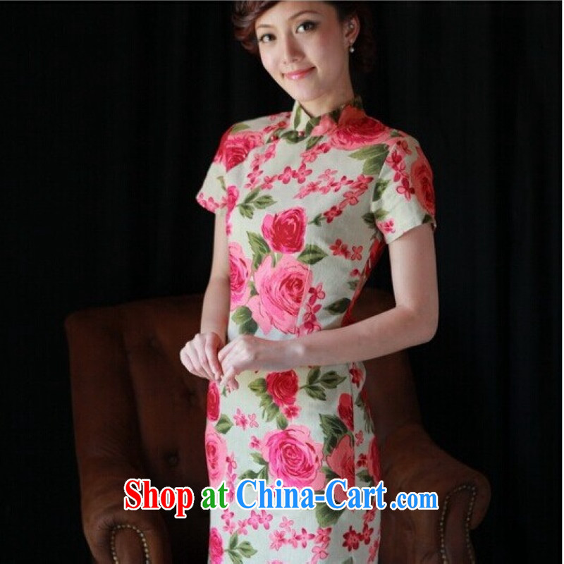 Jessup, new spring and summer women's clothing improved daily in Chinese, short-sleeved cotton the retro cheongsam dress HR 262 No. 61 summer flowers cheongsam XL, Jessup, and shopping on the Internet