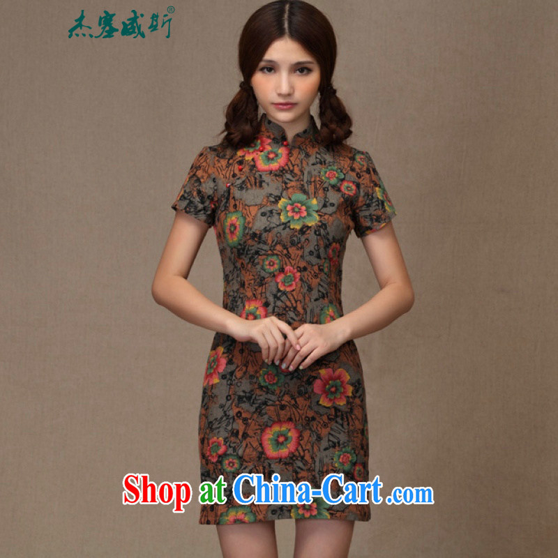 Jack Plug the new spring and summer classic retro large flower cultivation improved cotton the ramp ends cheongsam dress the forklift truck cheongsam dress FJ 230 Monet cheongsam XXL