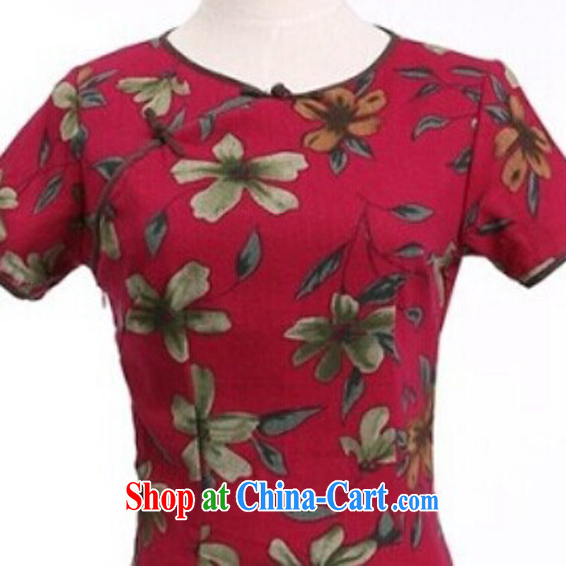Jack Plug, spring and summer, cotton the round-collar beauty stamp manual buckle long cheongsam dress dresses QF 624 buckwheat flowers round-collar XXL, Jessup, and shopping on the Internet
