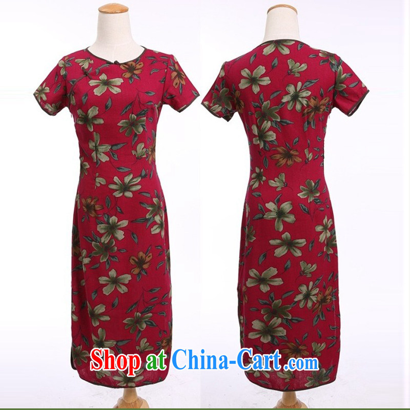 Jack Plug, spring and summer, cotton the round-collar beauty stamp manual buckle long cheongsam dress dresses QF 624 buckwheat flowers round-collar XXL, Jessup, and shopping on the Internet