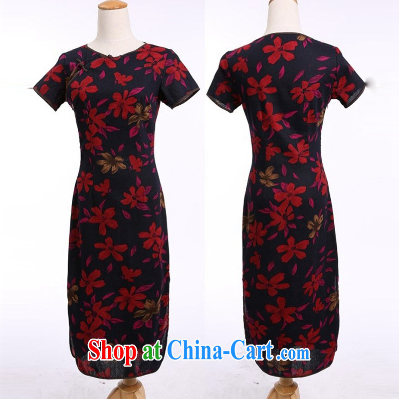Jessup, new spring and summer women's clothing retro cotton the field for cultivating compact manual buckle long cheongsam dress MW 486 Maple Leaf round-collar XXL, Jessup, and shopping on the Internet
