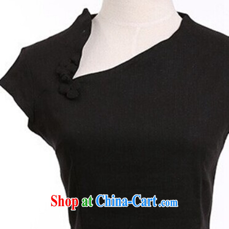 Jessup, new spring and summer hand-tie cotton the crescent moon short-sleeved qipao Chinese T-shirt shirt Chinese IX 385 black Crescent collar XXL, Jessup, and shopping on the Internet