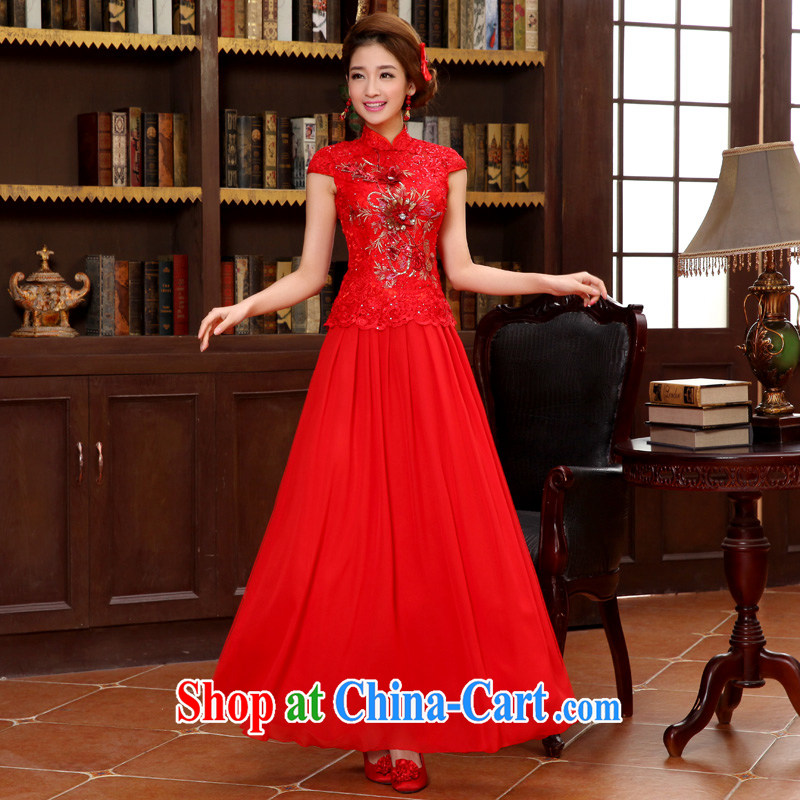 Chinese style improved spring and summer retro Bride with long dresses wedding dress red embroidery bows dress short XL can return to love so Peng, shopping on the Internet