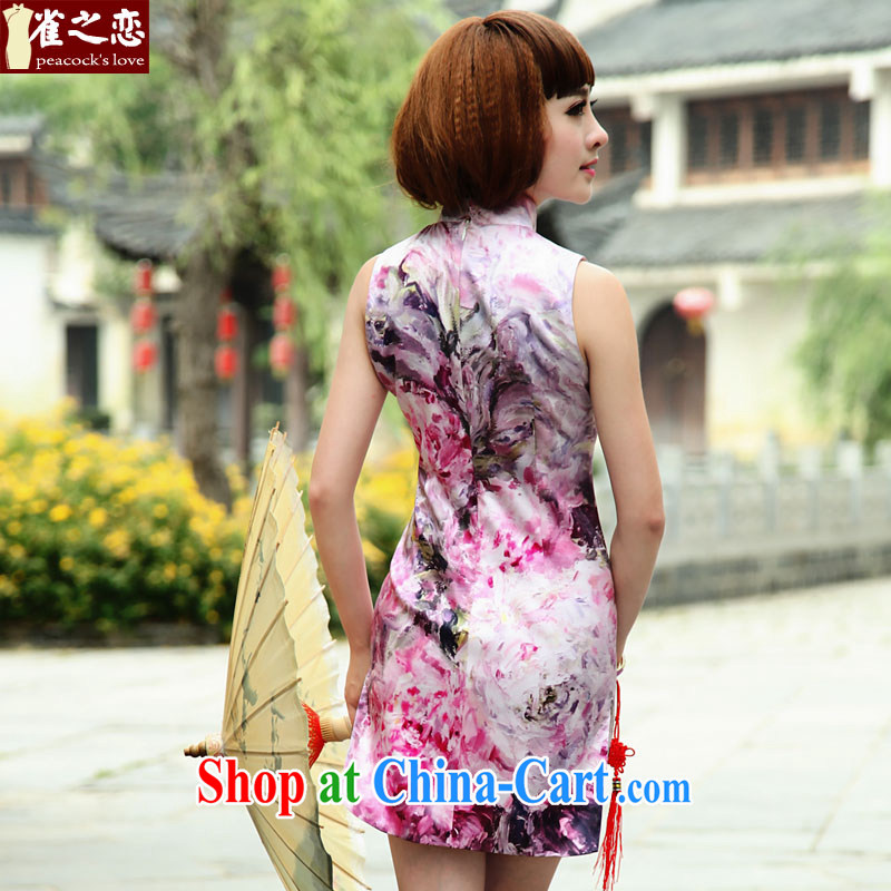 Birds love curtain to drunk film 2015 spring new improved stylish short sleeveless Silk Cheongsam floral L, birds love, and shopping on the Internet