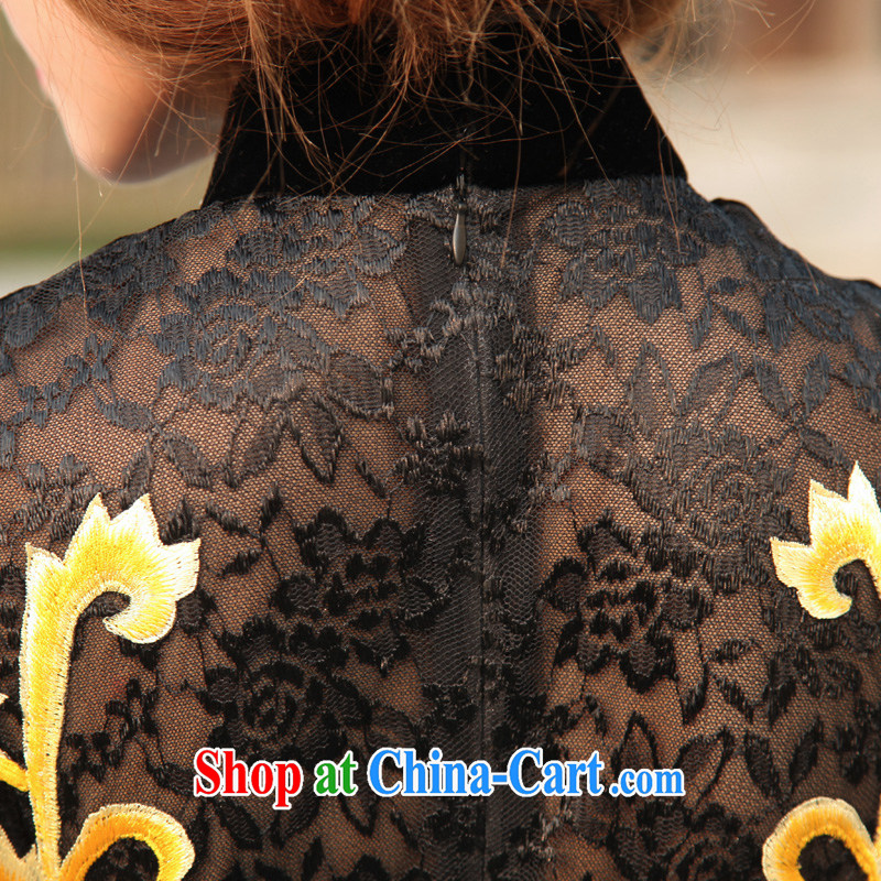Birds love fanned rattan line 2015 spring new stylish sexy embroidered Silk Velvet cheongsam black XXXL, birds love, and shopping on the Internet