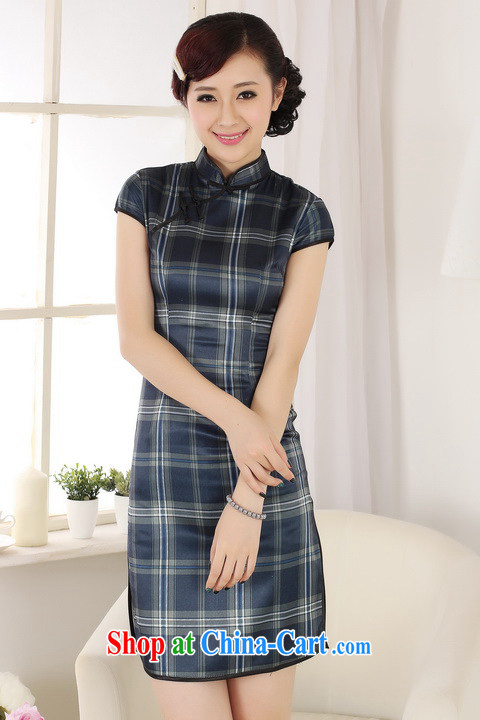 And Jing Ge dresses summer improved retro dresses, for a tight grid Chinese improved cheongsam dress short - B blue 2 XL pictures, price, brand platters! Elections are good character, the national distribution, so why buy now enjoy more preferential! Health