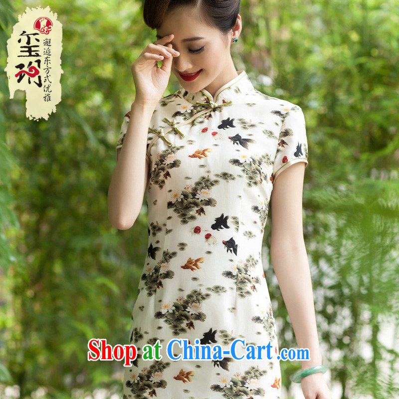 Yin Yue seal summer New Silk Cheongsam stamp duty and elegant everyday light cooked high-end dresses skirt retro improved picture color XL