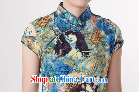 And Jing Ge dresses summer improved retro dresses, for a tight silk hand-painted Chinese improved cheongsam dress short blue 2 XL pictures, price, brand platters! Elections are good character, the national distribution, so why buy now enjoy more preferential! Health