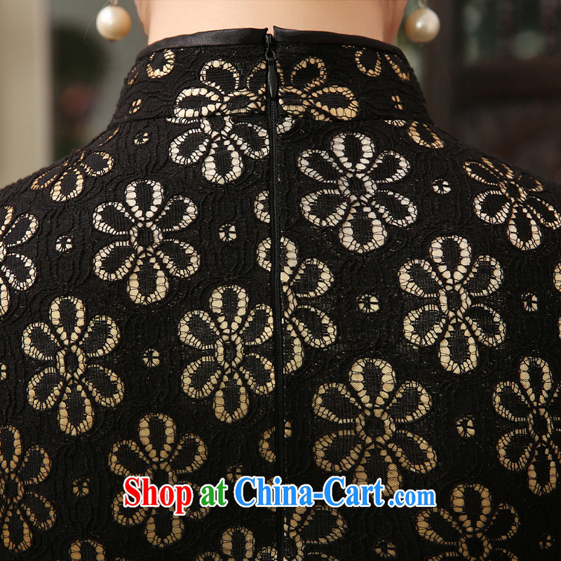 There is embroidery bridal 2015 summer improved stylish beauty graphics thin pink elegant daily high lace cheongsam dress black XXL Suzhou shipment. It is absolutely not a bride, shopping on the Internet