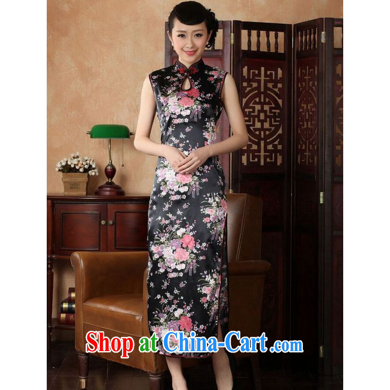 And Jing Ge dresses summer improved retro dresses cotton, stamp duty for Chinese improved cheongsam dress long J 5113 black 2 XL