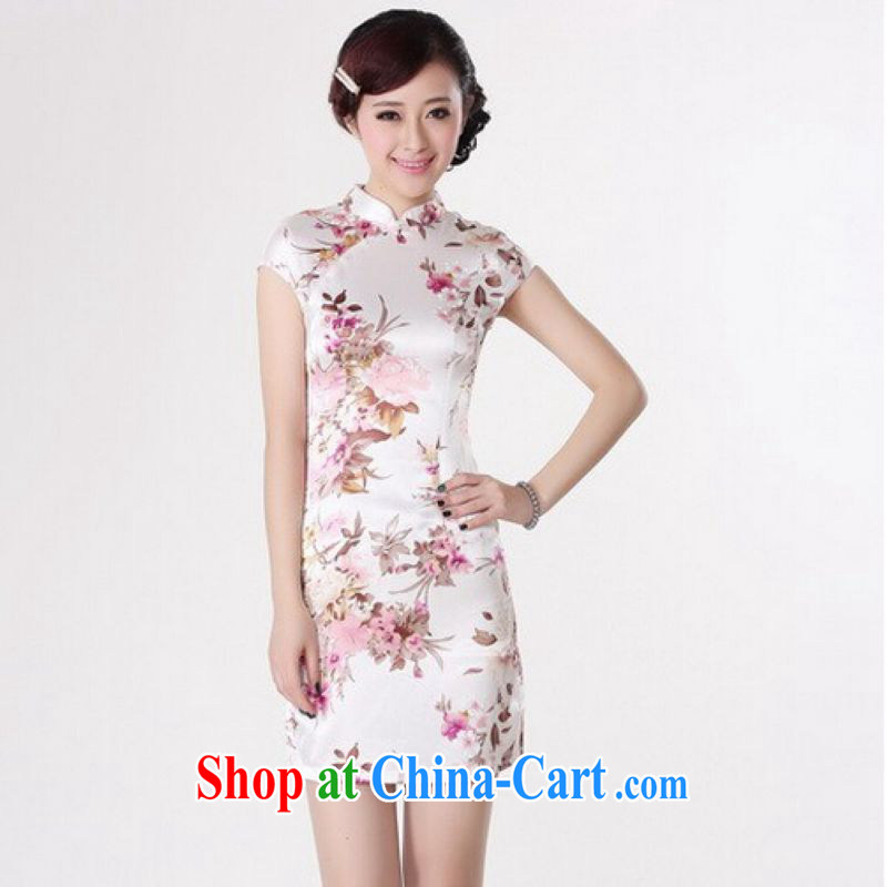 And Jing Ge dresses summer improved retro dresses up for a tight silk hand-painted Chinese improved cheongsam dress short white L