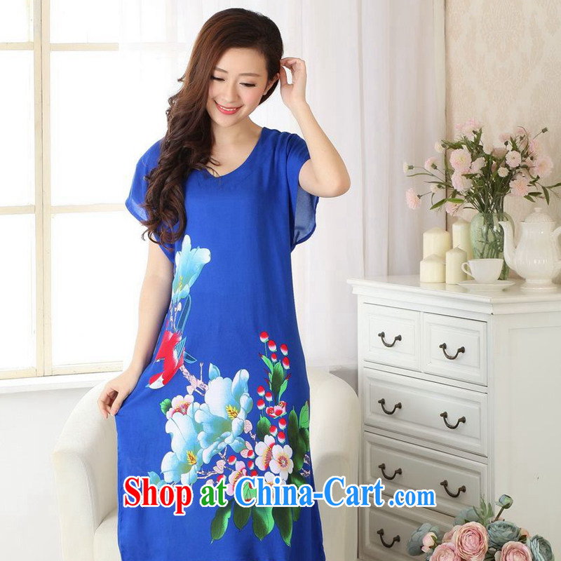 Take the container to the payment female new summer tang on stamp duty cotton robes Tang replace pajamas bathrobe - A royal blue, code, and spend, and, shopping on the Internet