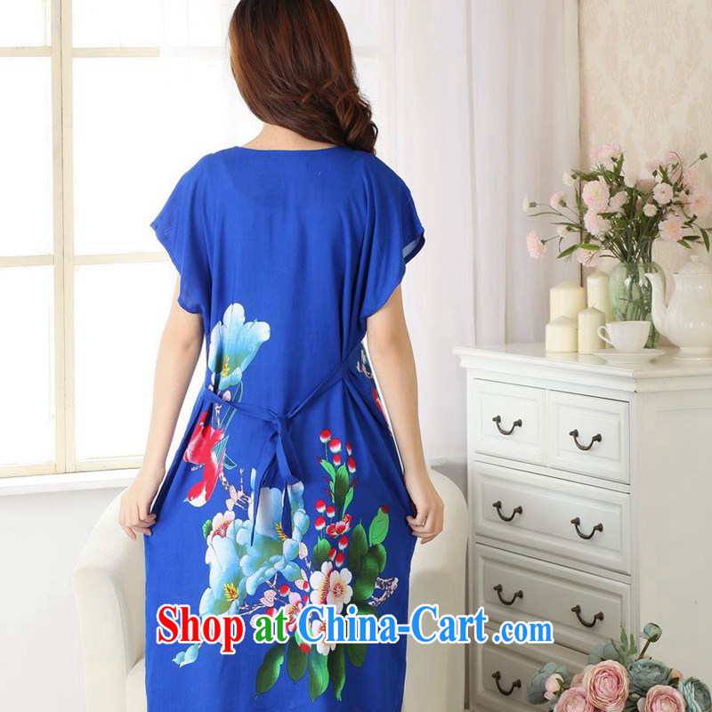 Take the container to the payment female new summer tang on stamp duty cotton robes Tang replace pajamas bathrobe - A royal blue, code, and spend, and, shopping on the Internet