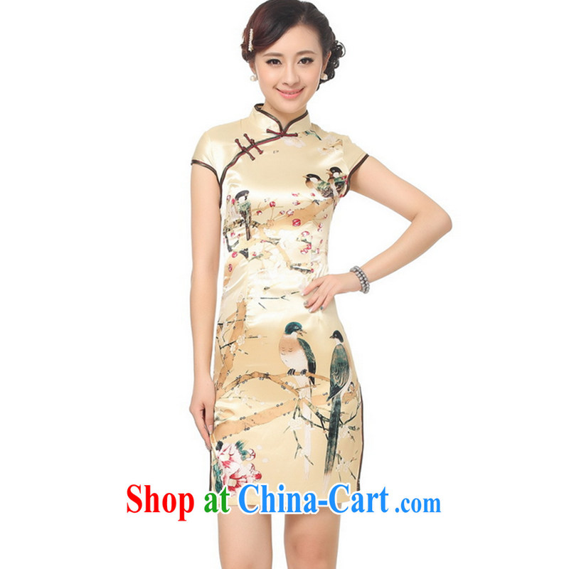 Take the new dresses girls summer, for a tight flower water and ink printing and dyeing cheongsam golden XL, spend figure, and shopping on the Internet