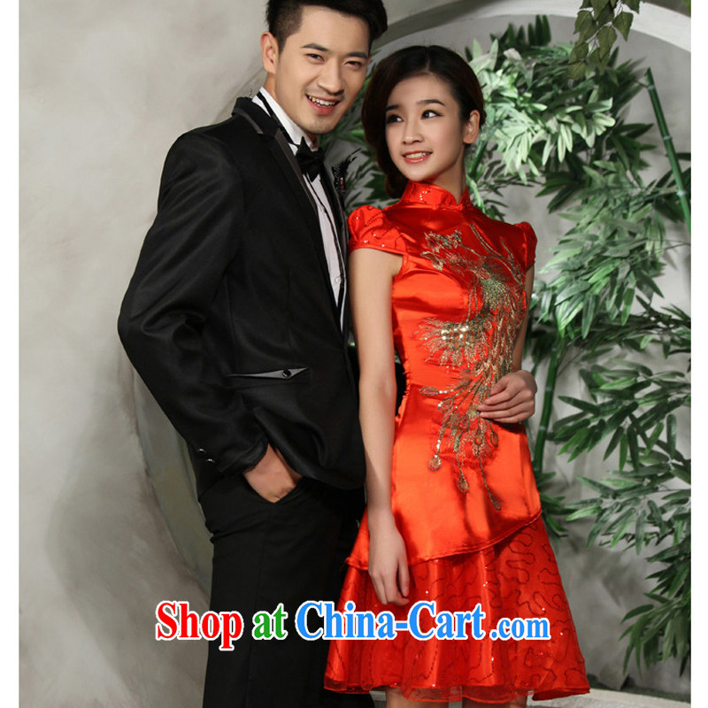 Rain is still clothing and fashion bridal wedding toast cheongsam Chinese improved short elegant qipao, cheongsam collar QP 522 red M, rain is clothing, and shopping on the Internet