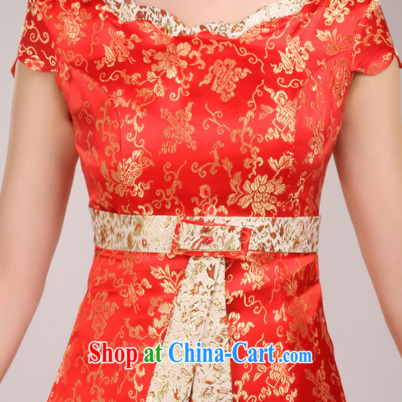 Rain Coat yet stylish marriages served toast Chinese improved cheongsam summer marriage short dresses qipao QP 515 red XL, rain is clothing, shopping on the Internet
