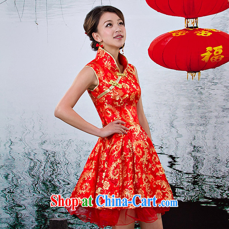 Rain is still clothing and fashion bridal wedding dresses improved antique Chinese wind short dresses Chinese bows cheongsam QP 517 red XS, rain is clothing, and shopping on the Internet