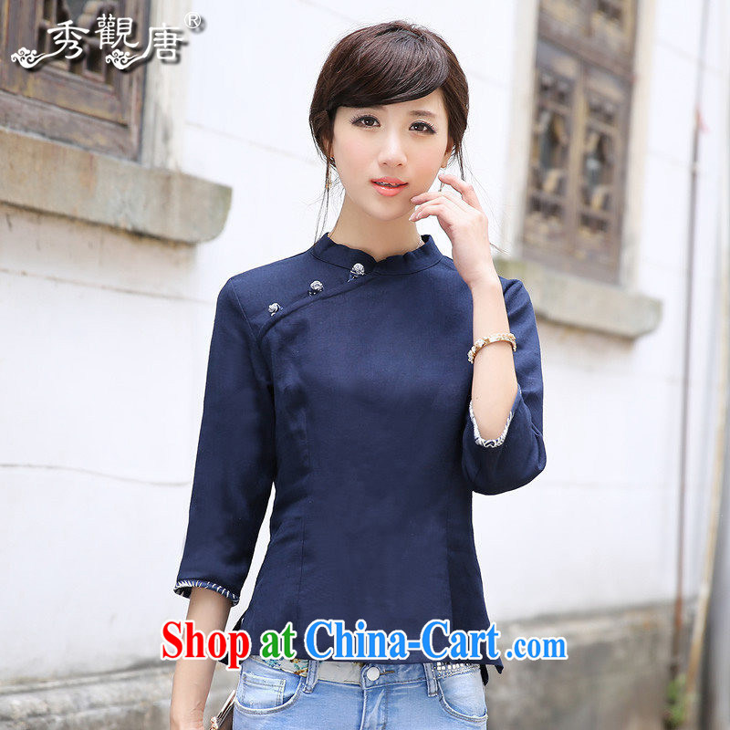 The CYD HO Kwun Tong' at 2015 new female cotton the Chinese Tang fitted T-shirt/Chinese improved cultivating cheongsam shirt G 13,563 dark blue XXL, Sau looked Tang, shopping on the Internet