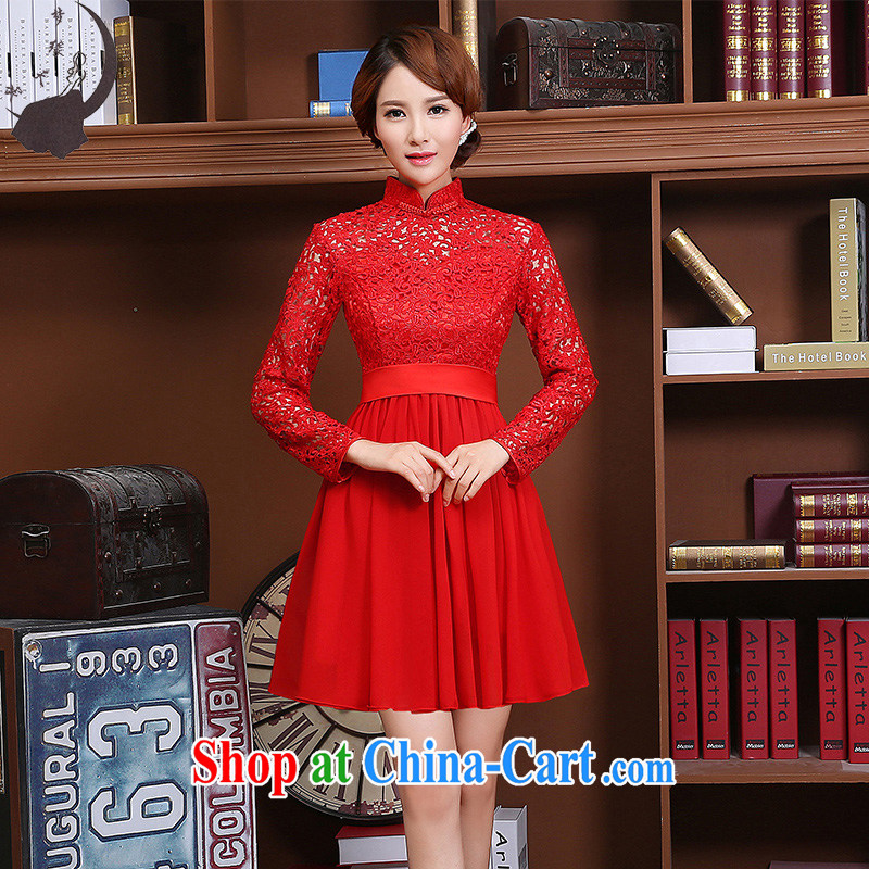 Dream of the day wedding dresses 2015 New Red lace package shoulder improved short cheongsam Q 857 snow woven short-sleeved L 2.1 feet waist