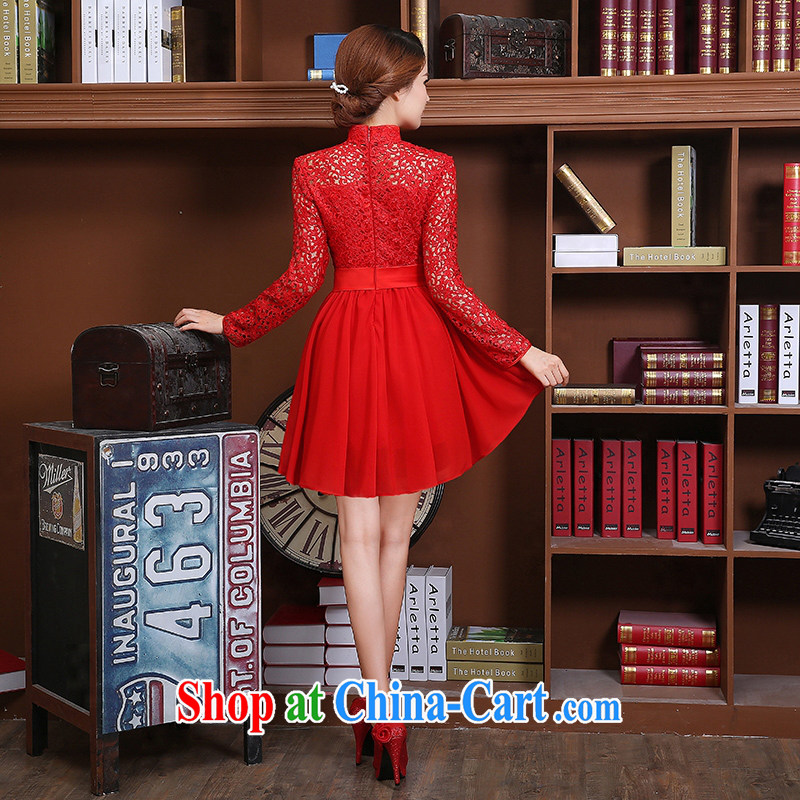 Dream of the day wedding dresses 2015 New Red lace package shoulder improved short cheongsam Q 857 snow woven short, long-sleeved L 2.1 feet around his waist, and dream of the day, shopping on the Internet