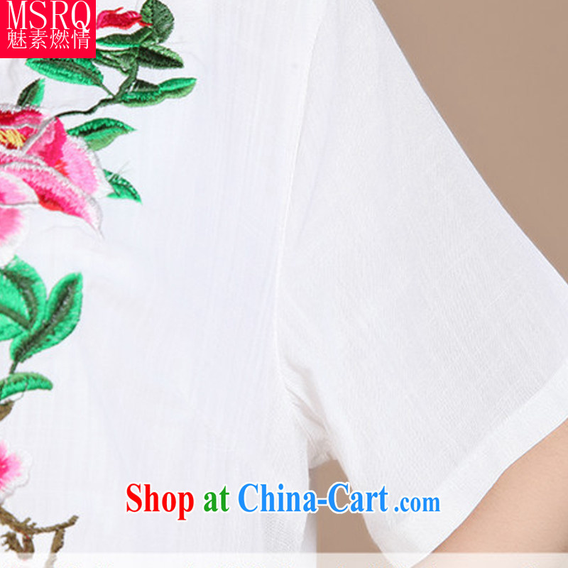 Quality of fuel and 2014 summer New Computer Embroidery short sleeve cotton middle-aged and older Chinese female white XXXXL, director of fuel (meisuranqing), shopping on the Internet