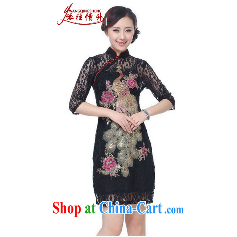 In accordance with the situation in summer 2015 new, for cultivating embroidery lace short cheongsam dress LGD_E 0014 _black 2 XL