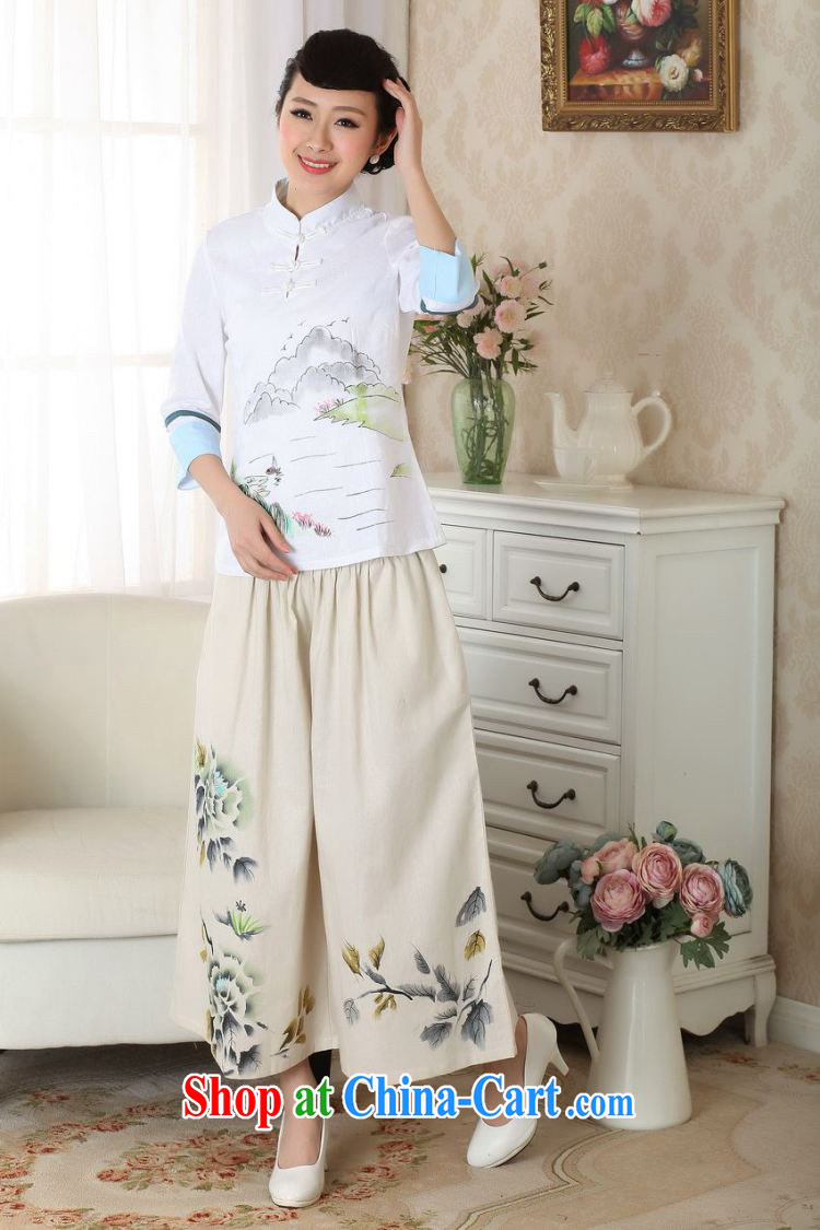 And Jing Ge female Tang Women's clothes summer T-shirt cotton Ma hand painted ethnic wind Chinese Han-female improved white 2XL pictures, price, brand platters! Elections are good character, the national distribution, so why buy now enjoy more preferential! Health