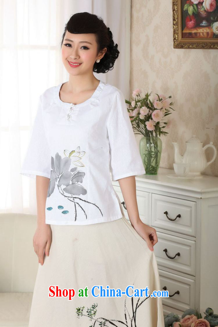 And Jing Ge female Tang Women's clothes summer T-shirt round neck cotton Ma ethnic wind Chinese Han-female improved white L pictures, price, brand platters! Elections are good character, the national distribution, so why buy now enjoy more preferential! Health