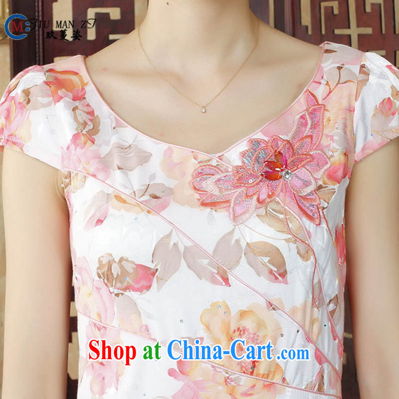 Ko Yo vines into colorful spring and summer stamp Ethnic Wind short-sleeved dresses and fresh light cotton round-collar package and qipao D 0236 white 175/2 XL, capital city sprawl, shopping on the Internet